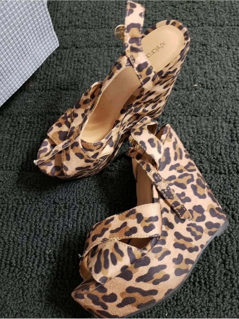 Xhilaration Leopard Print Platform Wedge Sandals - Tan/Black